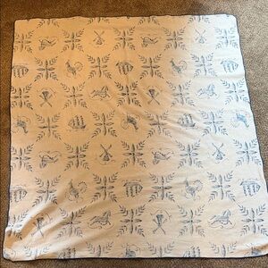 Vintage Blue and Cream Holland tablecloth - windmill, horse, bird, ship